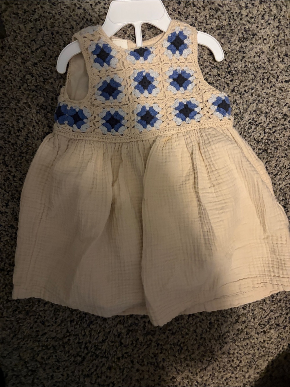 H&M Cream Dress with Blue Crochet Bodice